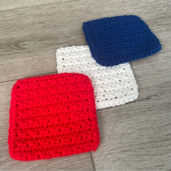 Red, White, Blue 4”x4” Handmade Crochet Coaster Set - Picture 3 of 5